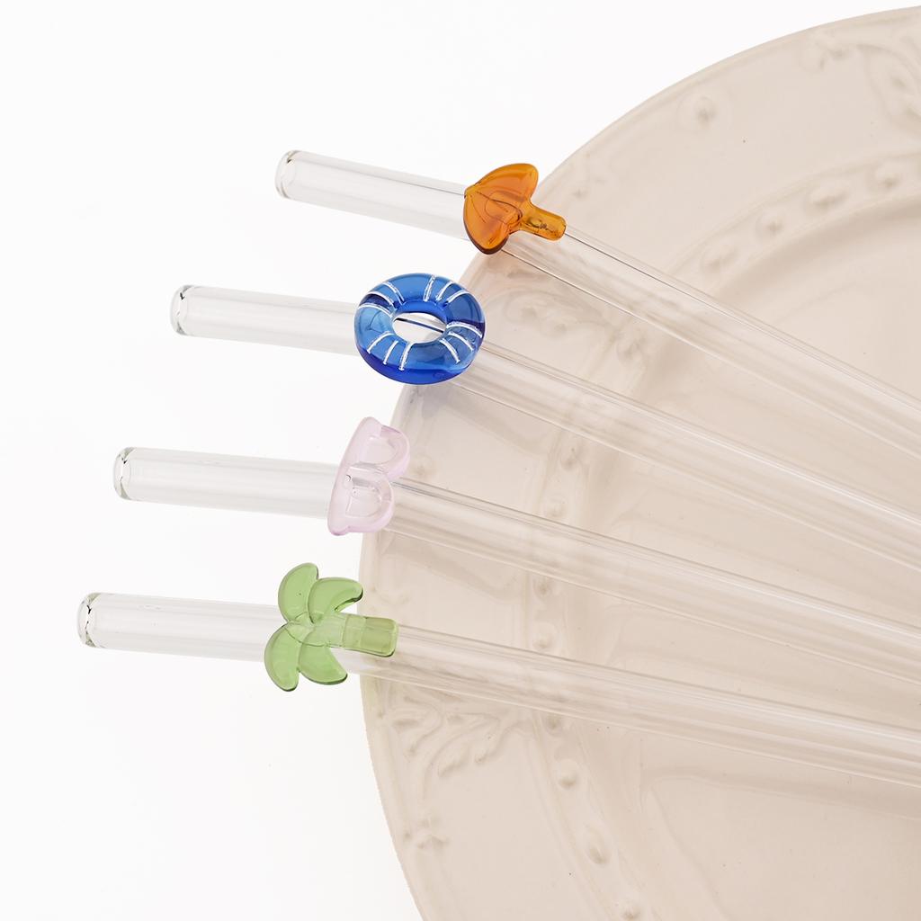 4pcs Summer Vacation Glass Straw Milk Tea Juice Cocktail Straw with Brush High Borosilicate Glass Straw Set Bar Accessories