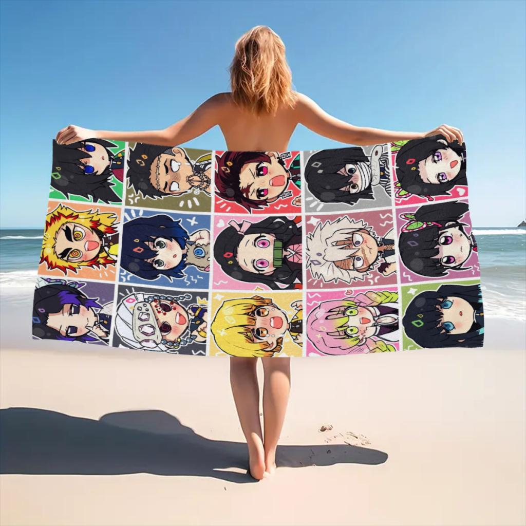 Microfiber Beach Towel Demon Slayer Graphic Anime Print Quick Dry Sandless Beach Blanket Soft For Men Women Camping Pool Towel