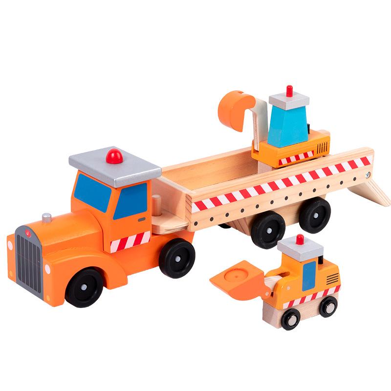 

Wooden children s educational mosaic building block engineering transport truck boy excavator simulation interactive assembly model toy car