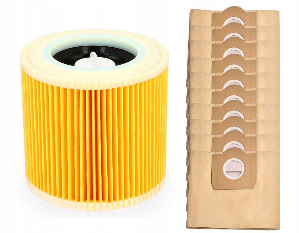Set of 10 x Kärcher Vacuum Cleaner Bag 6.959-130.0 + Air Filter for Kärcher Vacuum Cleaners 6.414-552.0