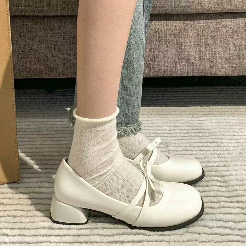

Good quality Mary Jane spring and autumn new jk small leather shoes bow sweet high heel single shoes 35【foot length 22.5cm】 белый