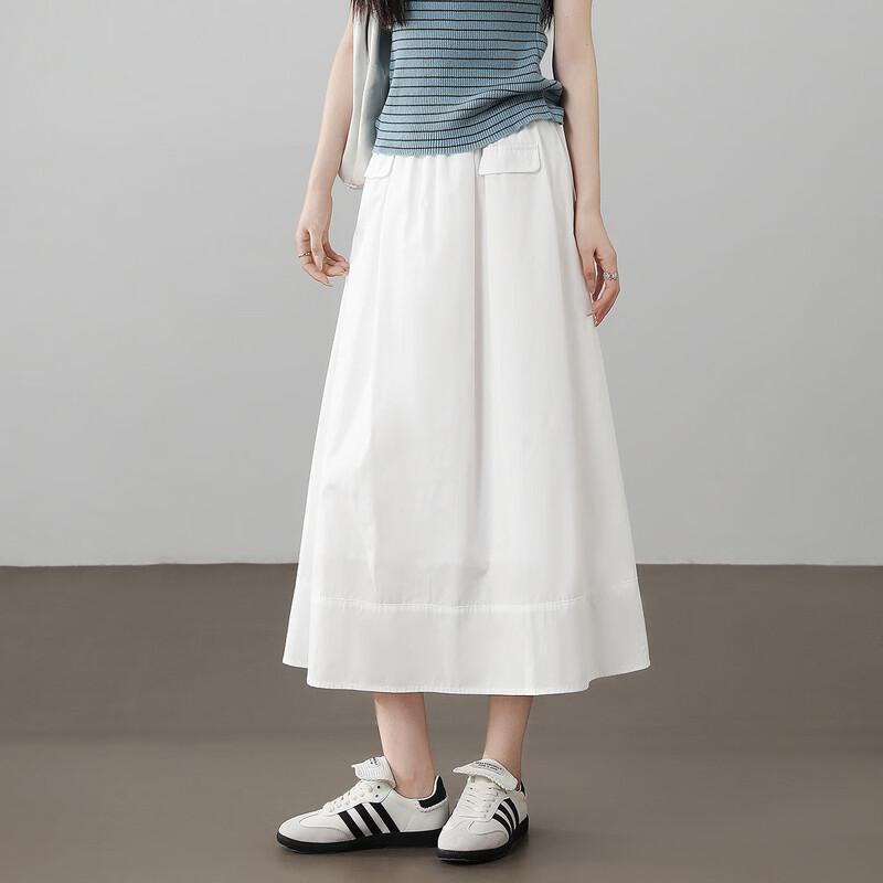 Demana 100% Cotton Summer Elegant Shirred Waist A-line Midi Skirt