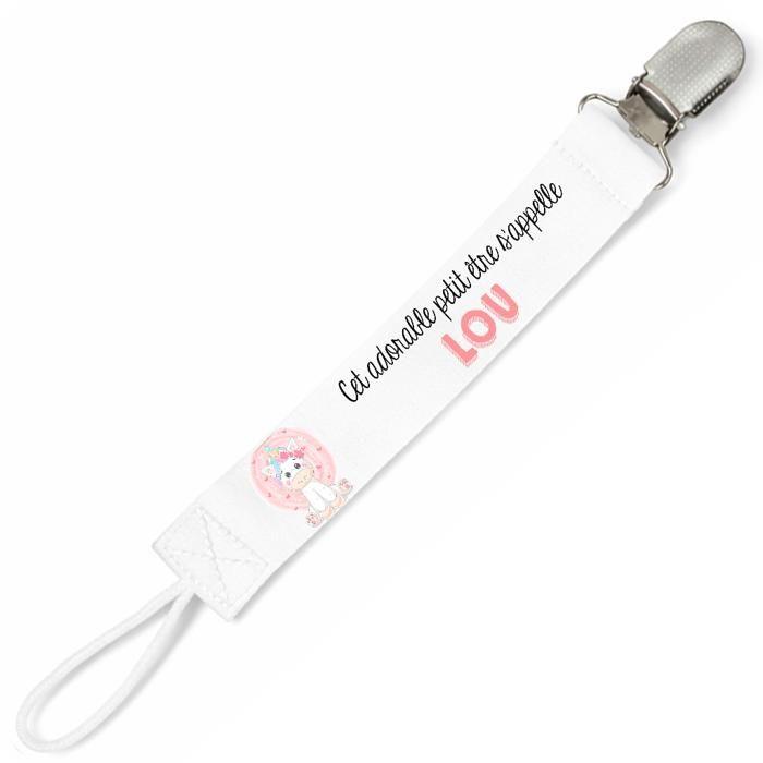 Planetee Attache tétine pour prénom LOU adorable petit être Licorne | Attache sucette cadeau naissance