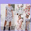 Elegant Women Short Sleeve Boho Style Midi Beach Dress With Vibrant Floral Prints