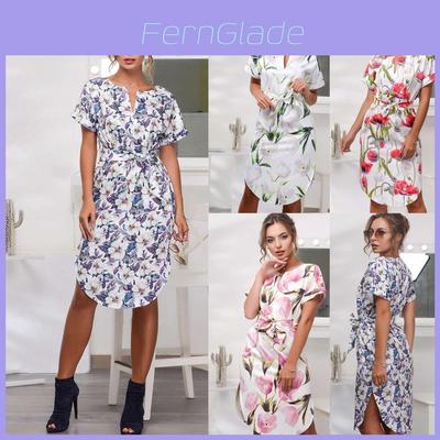 Elegant Women Short Sleeve Boho Style Midi Beach Dress With Vibrant Floral Prints