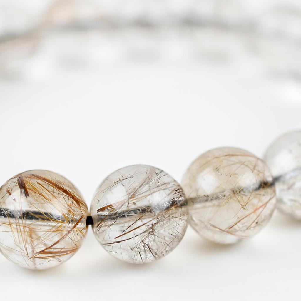 Eigado Mixed Rutilated Quartz 17 Inner Natural Power Good Fortune Bracelet, Beads, 12mm, Diameter Approx. 16cm, Stone, Stone, Luck, Amulet,