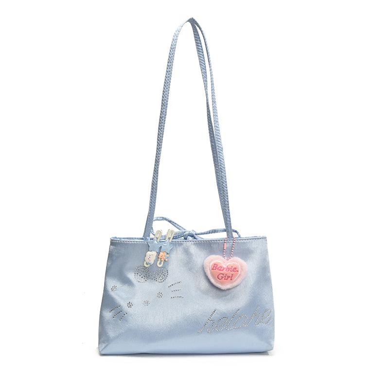 

Студенческая сумка-тоут из канваса с вышивкой кота, женская, лето 2025, новая, маленькая квадратная сумка большой вместимости