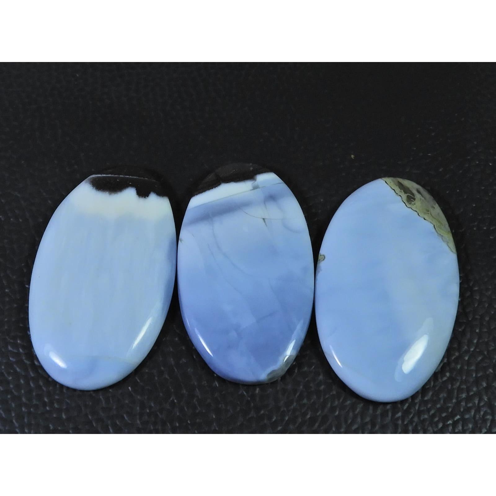 150Cts.Natural Blue Opal Oval Cabochon Loose Gemstone 3Pcs Lot 45-46MM A-826
