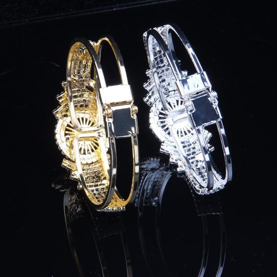 Women Bangle with Buckle Opening Closing Design, Sparkling Cubic Zirconia Bracelet, Formal Wear Wrist Accessory