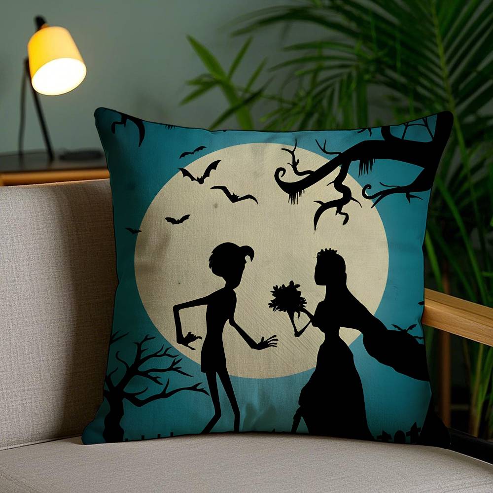 Movie Cartoon Corpse Bride-B Pillow Case Anti-dustmite Pillowcase Invisible Zipper Silky Short Plush Sofa Cushion Cover