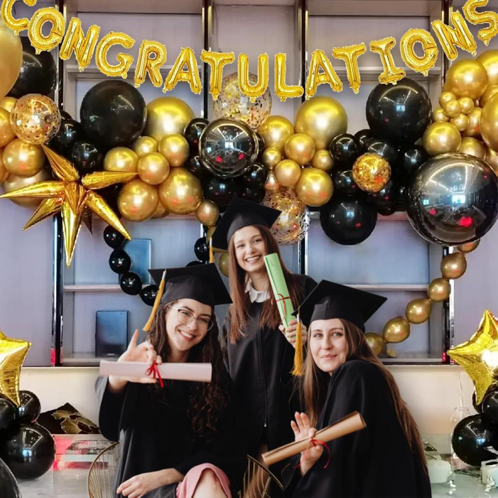 12inch 50pcs Gold Black Latex Balloon Set with Confetti, Suitable for Weddings, Birthdays, Themed Parties, and Family Gatherings