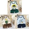 Baby Summer Cotton Sleeveless Shorts Set With Cartoon Prints For Toddler Boys And Girls