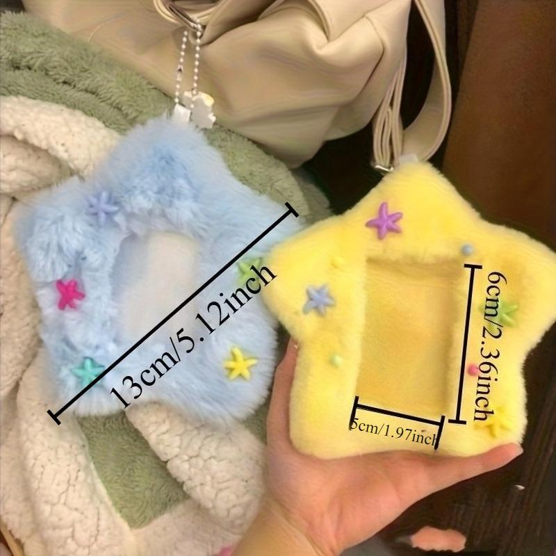 2pcs Star Plush Photo Clips, Random Star Colors, Cute Korean Style with Hanging Ring, Fluffy Design for Photos & Card Holders