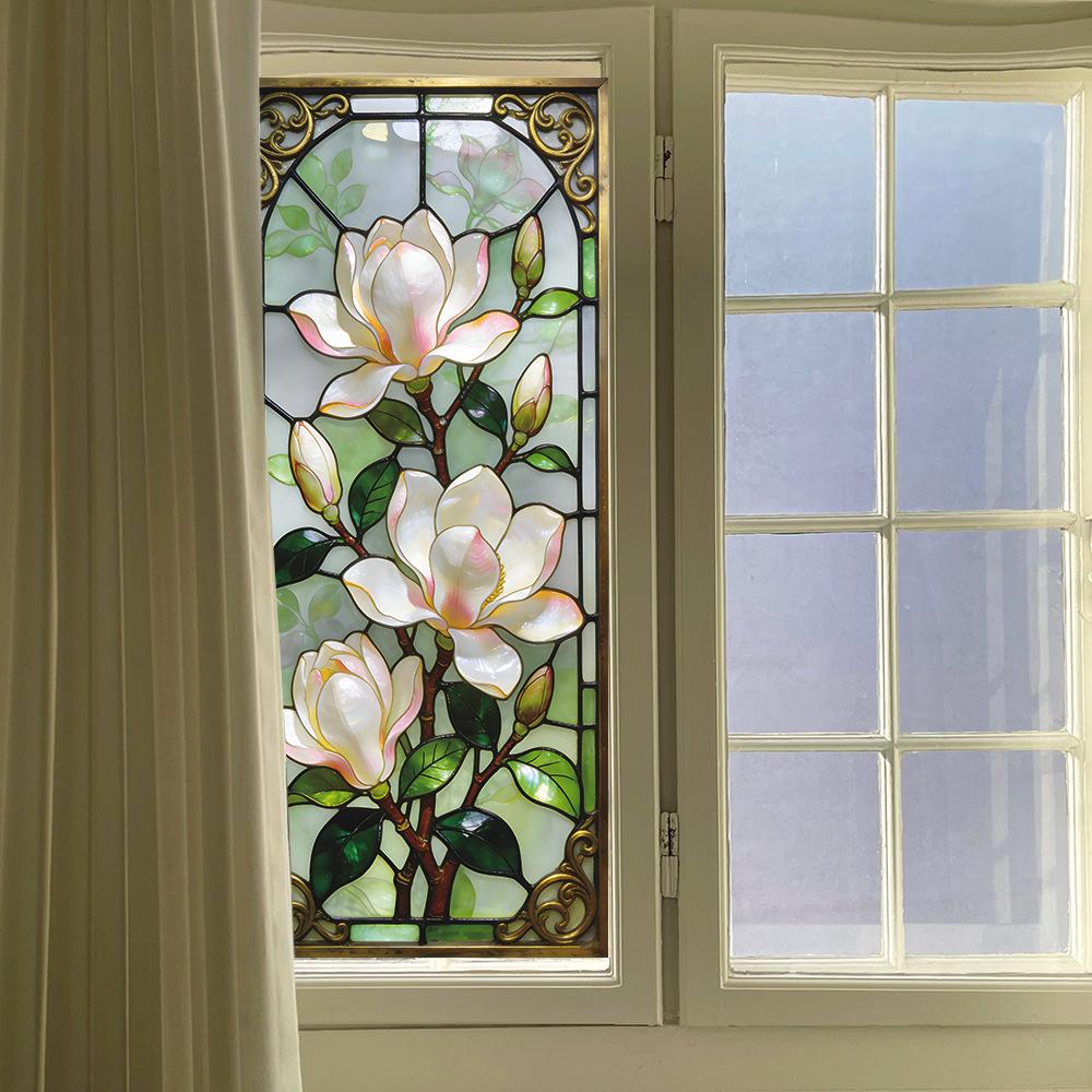 Painted Vintage White Magnolia Flower Outdoor Balcony Glass Display Window Sticker