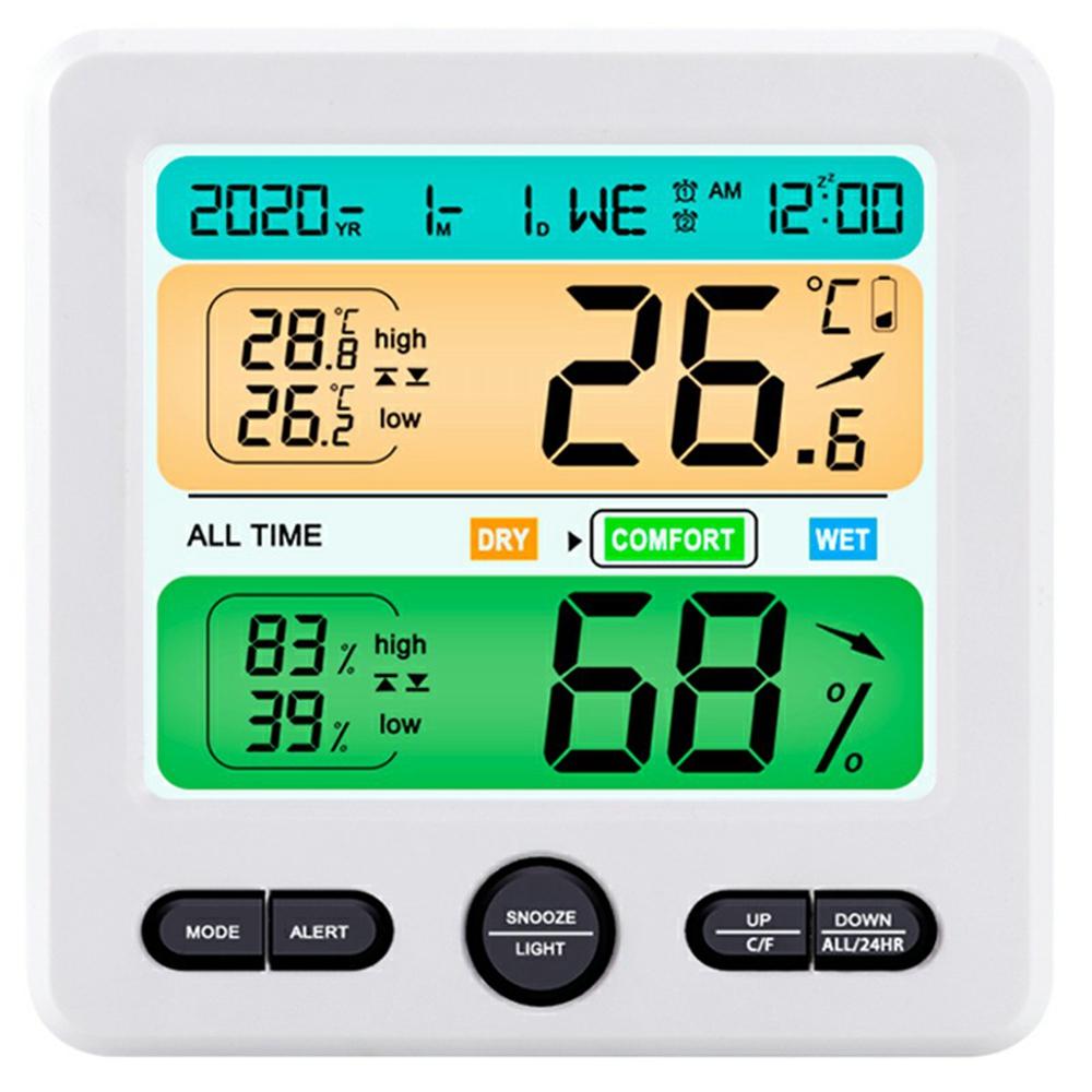 

TS-6211 Multifunctional Digital Hygrometer Thermometer Large Display Temperature Humidity Monitor Electronic Clock White
