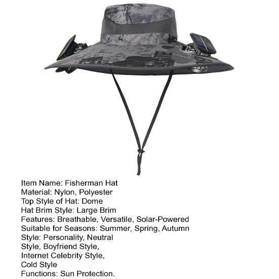 Yousheng Fisherman Hat Outdoor Fishing Hat with Moisture-Wicking Mesh Design Waterproof Coating Wide-Brimmed Dual-Power Solar Fan Hat
