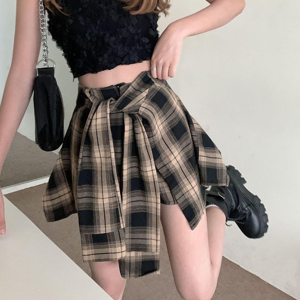 Women's A-Line Plaid Skort with Irregular Design - 2025 Summer Collection