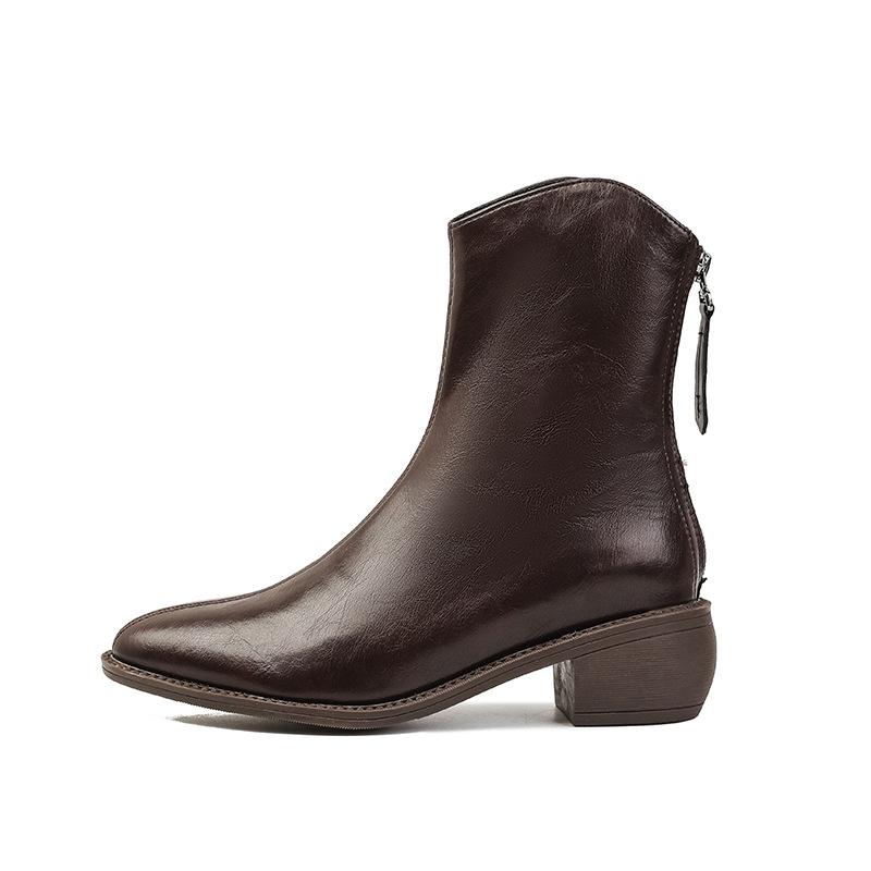 

Женские рыцарские сапоги с застежкой-молнией сзади, короткие, с трубчатым носком, ретро-сапоги в британском стиле в стиле вестерн-ковбой 41 коричневый