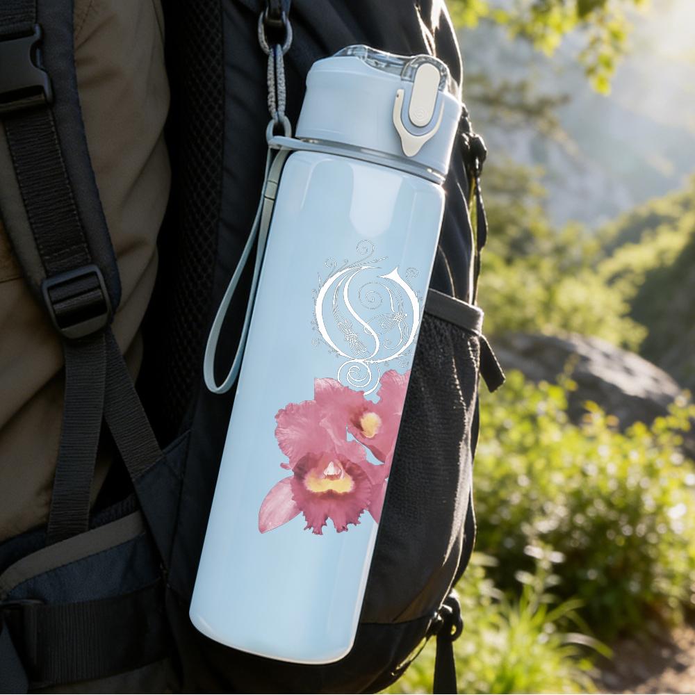 1PC Pink Orchid Floral Soft Vintage Print 750ml Portable Sports Water Bottle Leakproof Gym Outdoor Travel Drink Cup