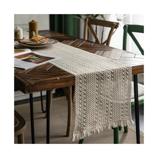 Cotton Linen Table Runner Tassel Table Flag Reusable Holiday Table Decor for Restaurant Dining