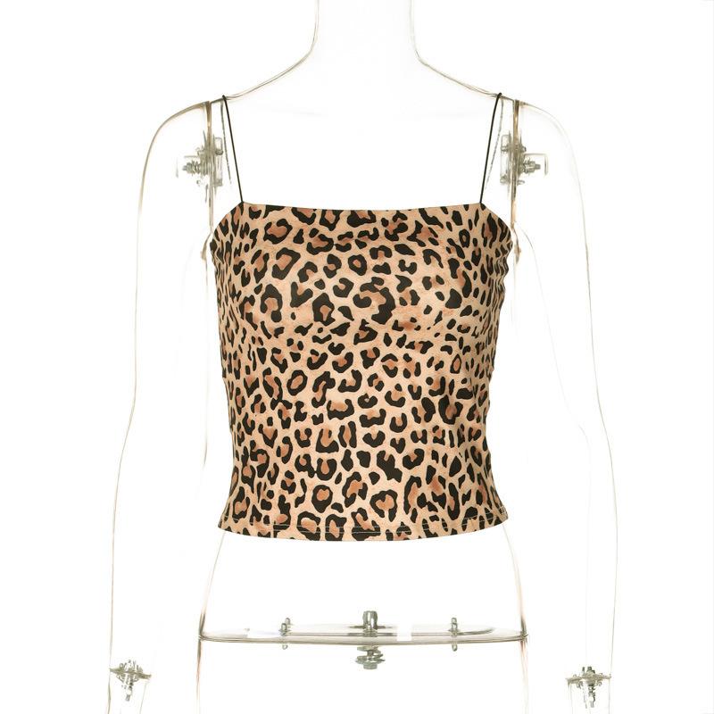 Wind women's clothing summer new fashion printing sexy exposed button leopard print tube top women's sling vest