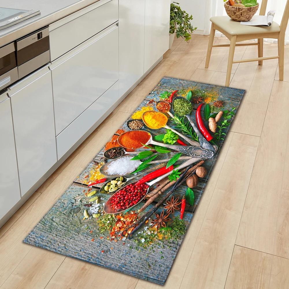 Ingredients and Spices Pattern Home Kitchen Floor Mats Door Front Decoration Floor Mats