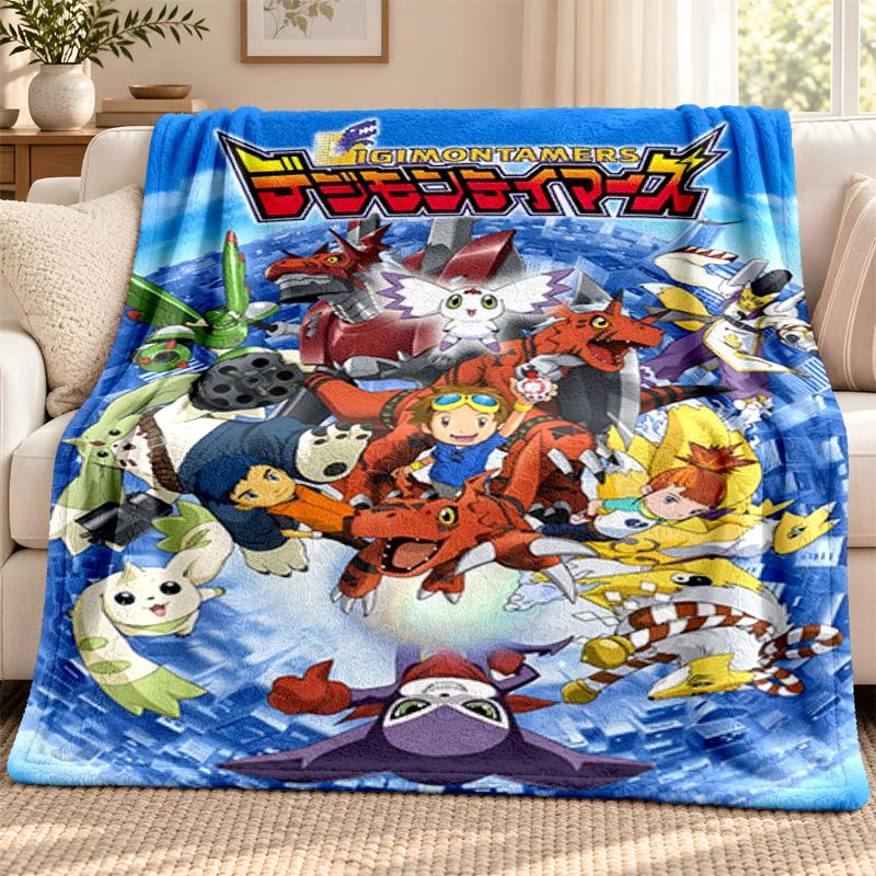 Digimon Blanket Flannel Blanket Soft Cozy Plush Throw for Sofa Bed Lightweight Home Decoration Outdoor Camping