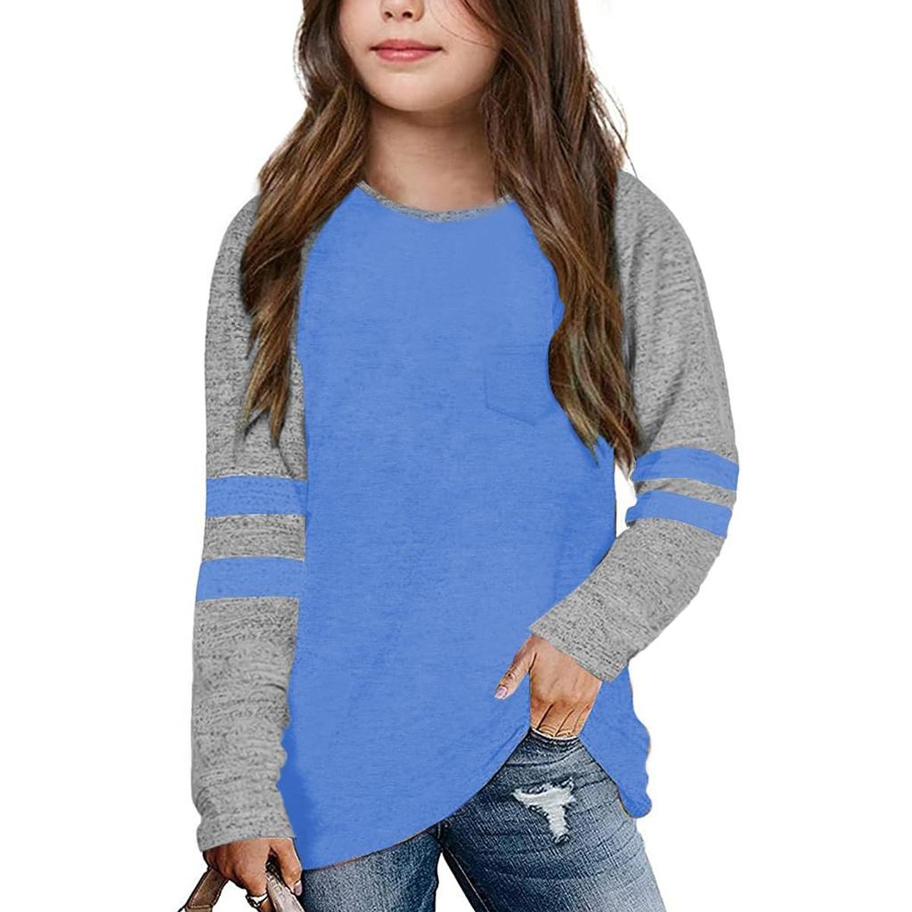 Flicktröjor För 4-15 År Långärmade Raglan Toppar med Rund Hals och Ficka