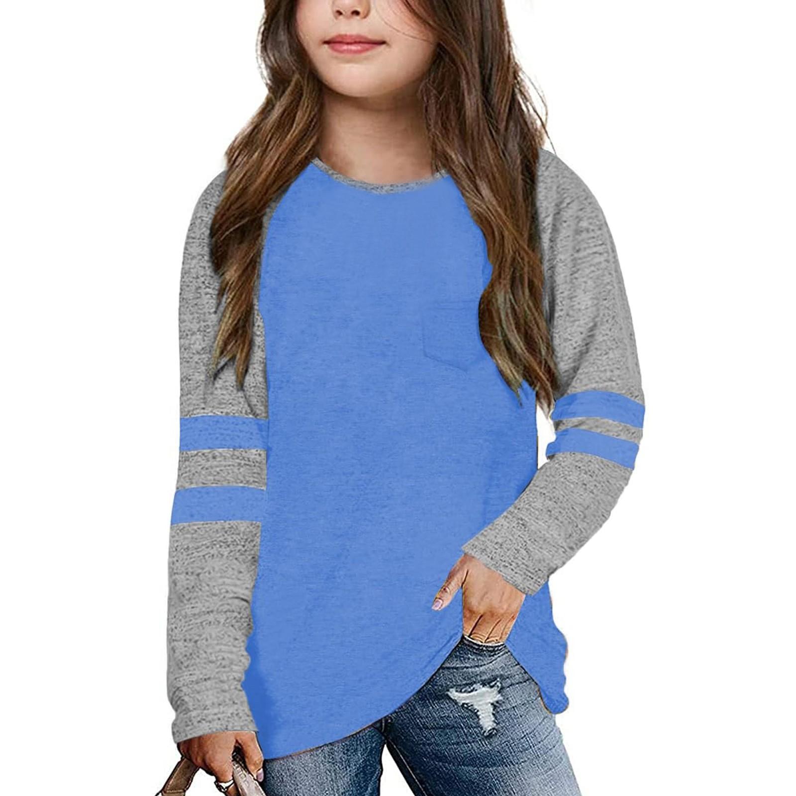 

Рубашки для девочек 4-15 лет с длинным рукавом реглан с круглым вырезом и карманом 130