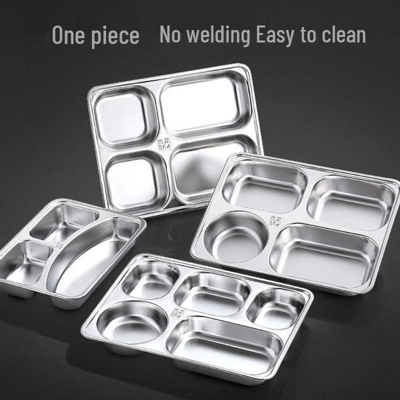 304 Stainless Steel 4-Compartment Rectangular Dining Tray for Students & Children