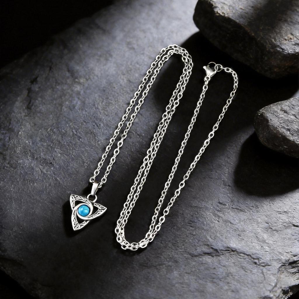 Stainless Steel Men's Retro Necklace with Star Moon Turquoise Pendant (PN-2111)