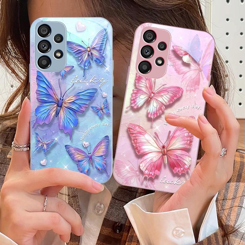 Gradient colored butterfly For Samsung Galaxy S10 4G S20 11E 30 S21 22 S24 Fe Pro S23 S25 Ultra 5G S9 Tempered Glass Phone Case