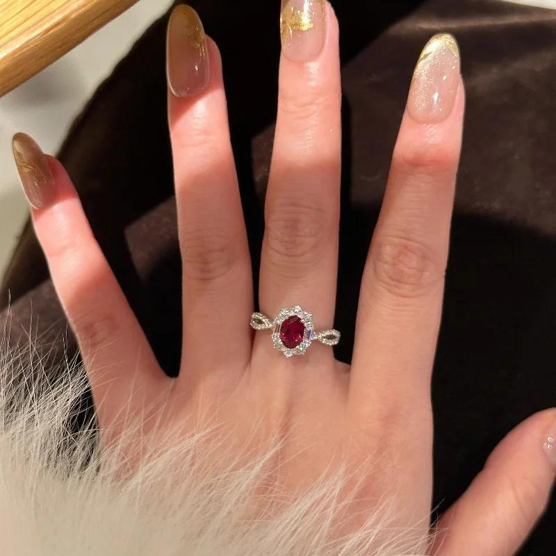 Vintage vintage Court style luxury ruby engagement ring inlaid Zircon simple red rings for women fine Zircon gift