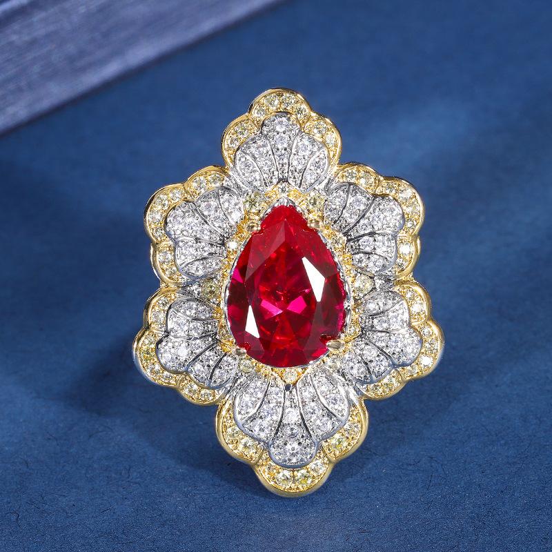 Jewelry Copper Bottom Gold-Plated Wind Simulation Color Treasure Set Creative Flower Shape Full Diamond Luxury Inlay Main 10 * 14