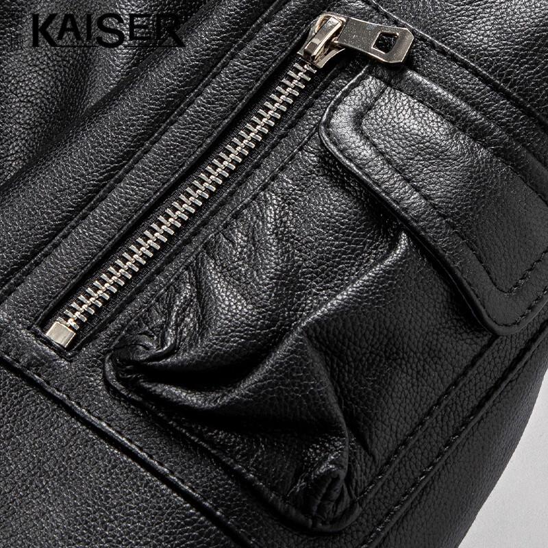 KAISER Men's Real Leather Baseball Collar Jacket with Wool Liner