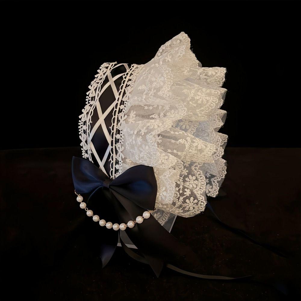 Pearl Lolita Lace Headband Ribbon Bow Maid Cosplay Headdress Cute Ruffled Hairband Cosplay