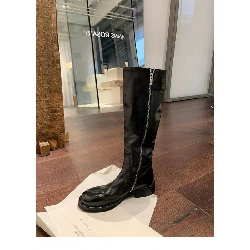 

Grape mother has the same washed horse leather, European and American round head belt buckle, thick-soled medium and high knight boots, women s 40