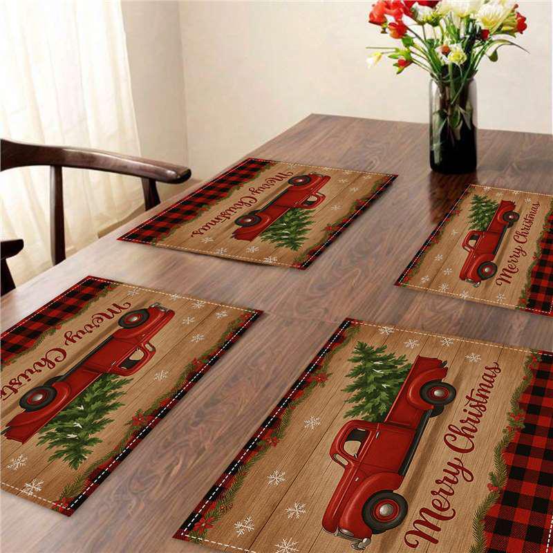 New Christmas Imitation Linen Texture Rectangular Placemat - Festive Table Mat Decoration
