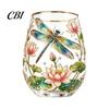 Patterned Translucent Glass Cup, Egg Shape Clear Lead-Free Crystal Enamel Painted Golden Rim Water Cup Vintage Drinking Tumbler, Large Capacity