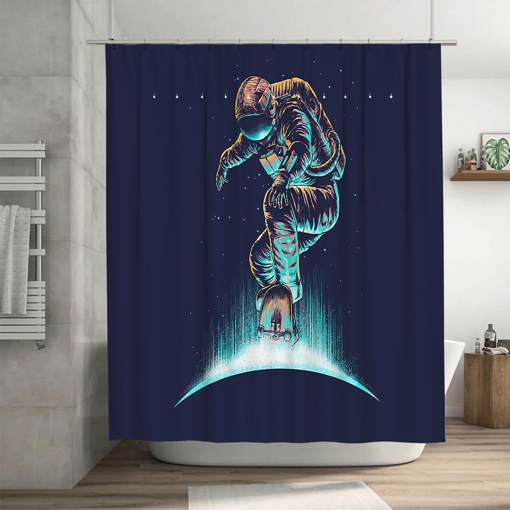 Galaxy Skateboard Shower Curtain Space Universe Cosmic Starry Night Decor For Bathroom