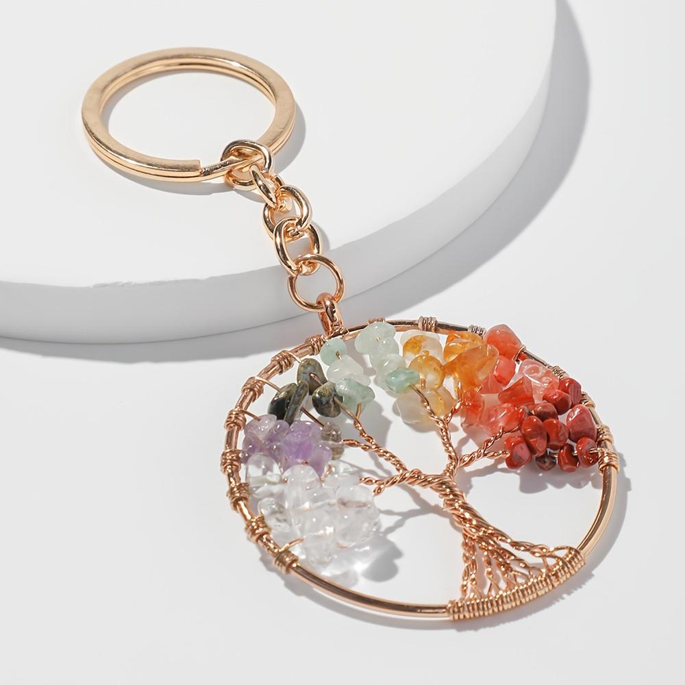 Vintage Crystal Tree of Life Keychain with 7-Color Gravel