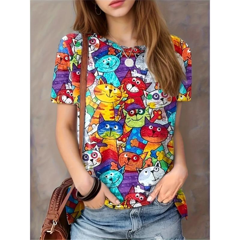 

Женская футболка с 3D-принтом и мультяшной графикой, повседневный топ с коротким рукавом для лета XXXL