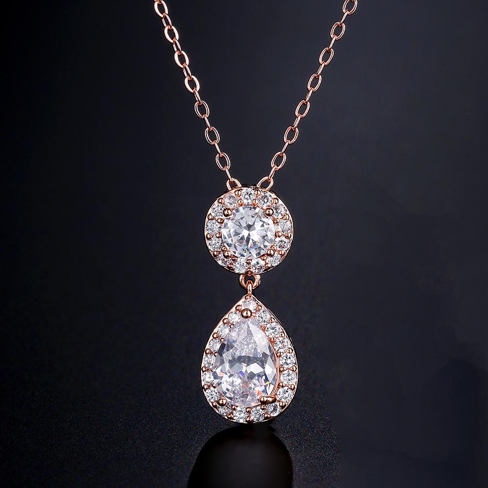 ZAKOL Brand Classic Aesthetic Water Drop CZ Pendant Necklace Shiny Geometric Crystal Wedding Party Zircon for Women Wholesale