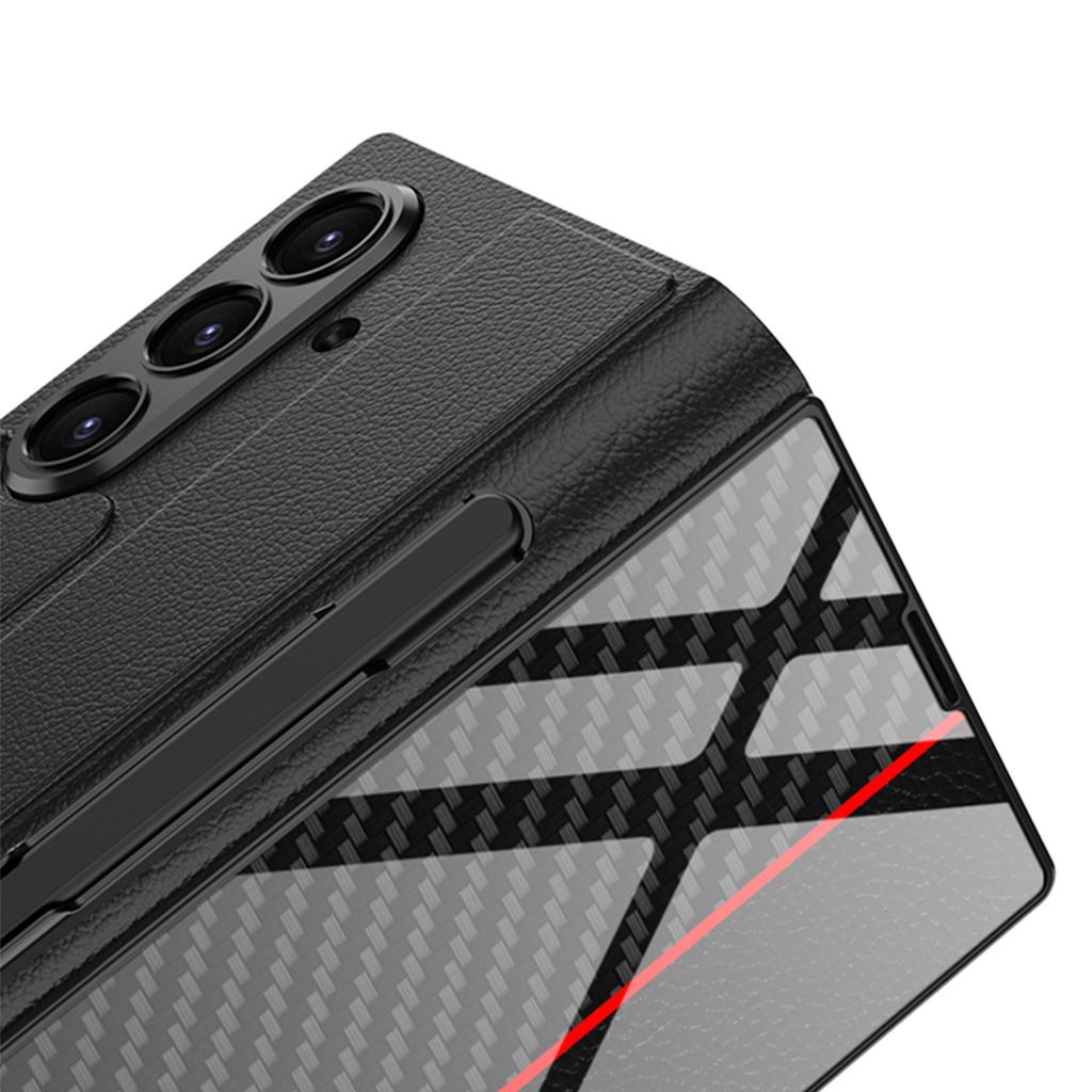 Samsung Z FOLD7 Folding Mobile Phone Case Z Fold7 Pen Slot Leather Case Flip Glass Protective Cover