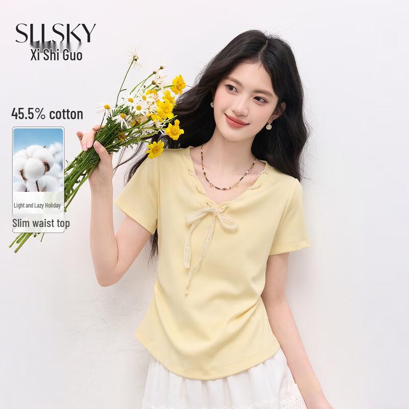 Women s V-Neck Bow-Knot Tie T-Shirt XL