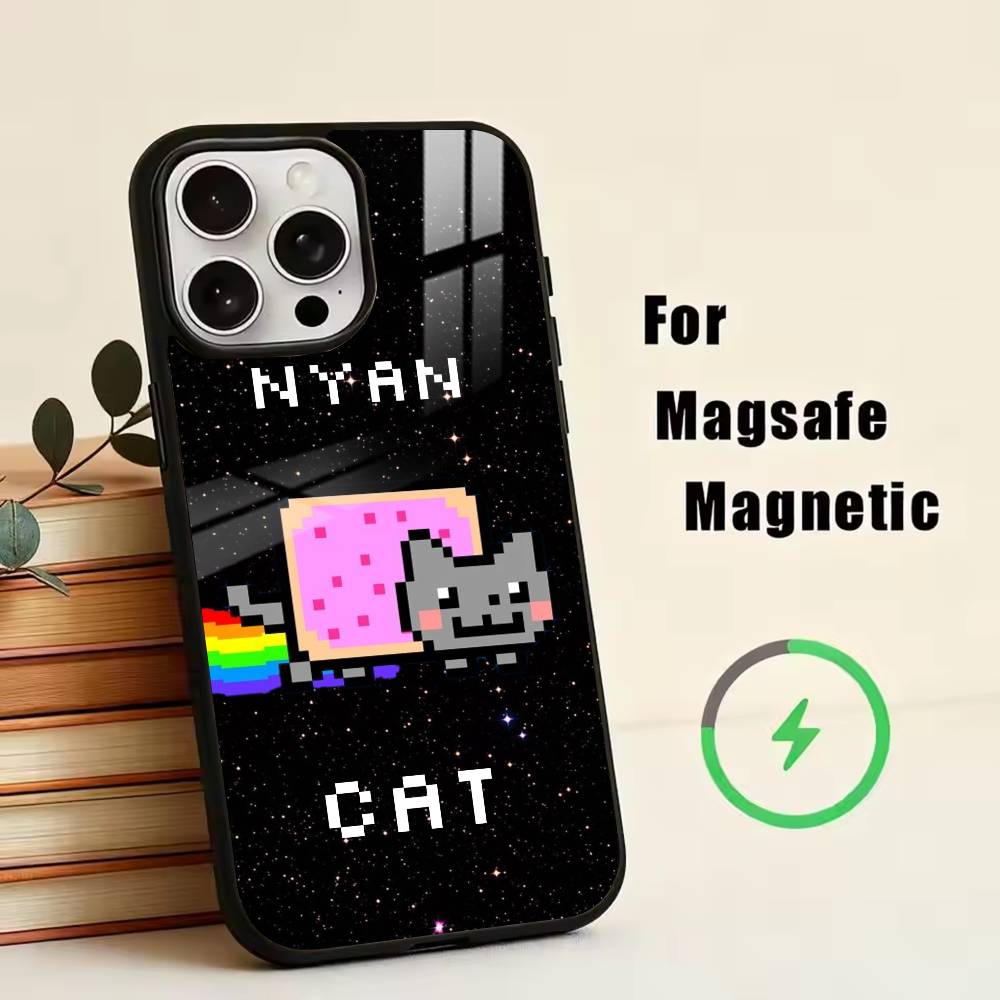 Cute N- Nyan C- Cat   Phone Case For iPhone17,16,15,14,13,12,11 Plus,Pro Magnetic with Magsafe Wireless Charging