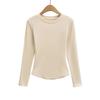 Women's Spicy Girl Round Neck Long Sleeve Yoga Tee - Slim Fit, Solid Color, Elastic Base Layer