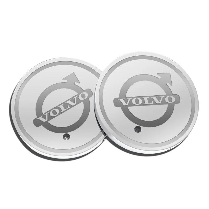 

For Volvo V60 V40 XC90 S60 C30 XC60 V50 V70 S90 AWD XC40 S80 2PC 7 Color Car LED Cup Holder Light Glow Coaster Water Coaster