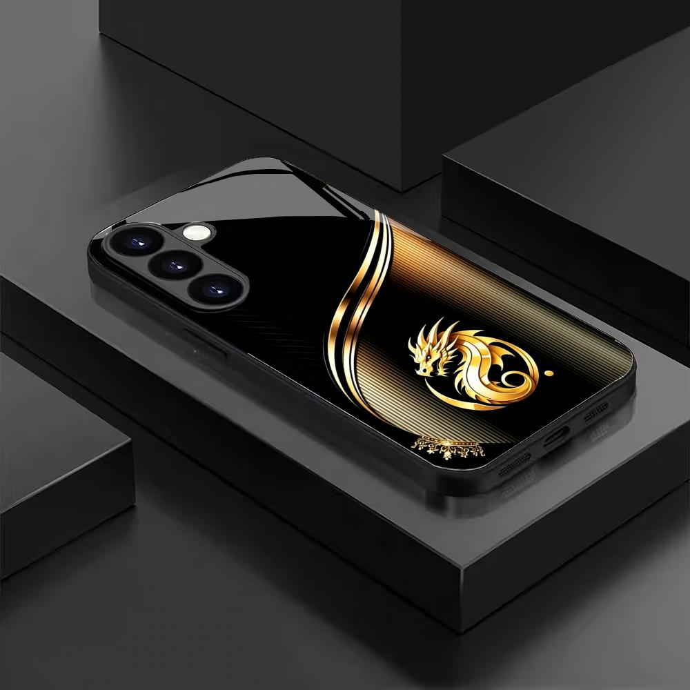 Golden Dragon Tempered Glass Phone Case Suitable for Samsung Galaxy S26 S25 S24 S23 S22 S20 FE/Ultra/Plus Anti Drop Back Cover