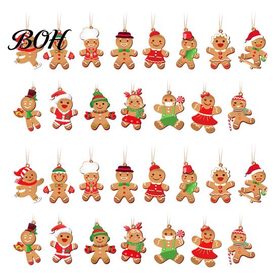 Winter Wonderland Decor Gingerbread Man Hanging Ornaments, Wooden Figure Pendants, Xmas Tree Rustic Christmas Decorations for Tree, Party Favors